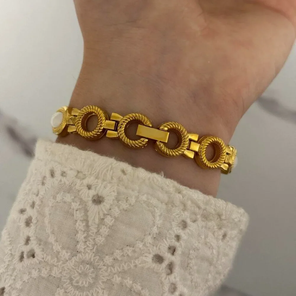 Sku0318 Retro Gold White Gemstone Women Watch Bracelet Stainless steel +gift bag